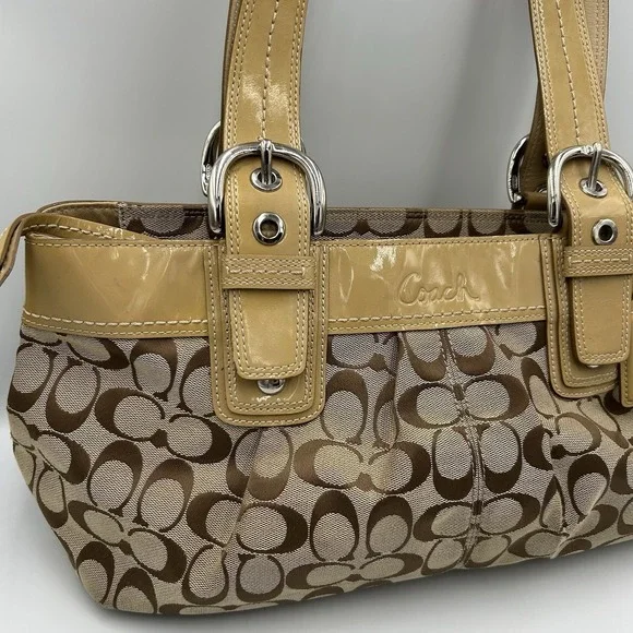 COACH Soho Y2K Shoulder Handbag Pleated Signature Canvas Leather Trim F13742 - Picture 4 of 16